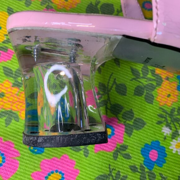 Vintage Pierre Dumas Pink Floral Clear Unique Chunky Heel Mule Sandal Size 7.5 - Picture 8 of 15